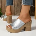 thumbnail image 5 of Silver Feminine Roman Style Hollow Open Toe High Heels With 3.5 Inch Block Heel For Summer Walking, 5 of 6