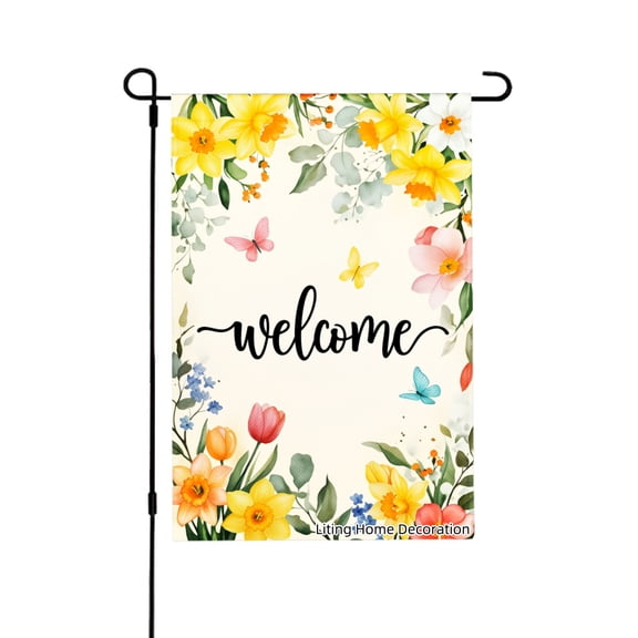 Floral Welcome Garden Flag For Home Outdoor Garden Yard Decor 12x18 Inch