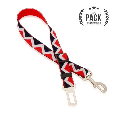 - Dog Seat Belt Set of Two Red, White & Navy Blue Premium Restraint Car - Safety Must For Your Pet Travel Accessories and Dog Travel Crate - Adjustable Nylon Fabric w/Clip (Red, White and Blue) 2 Pack