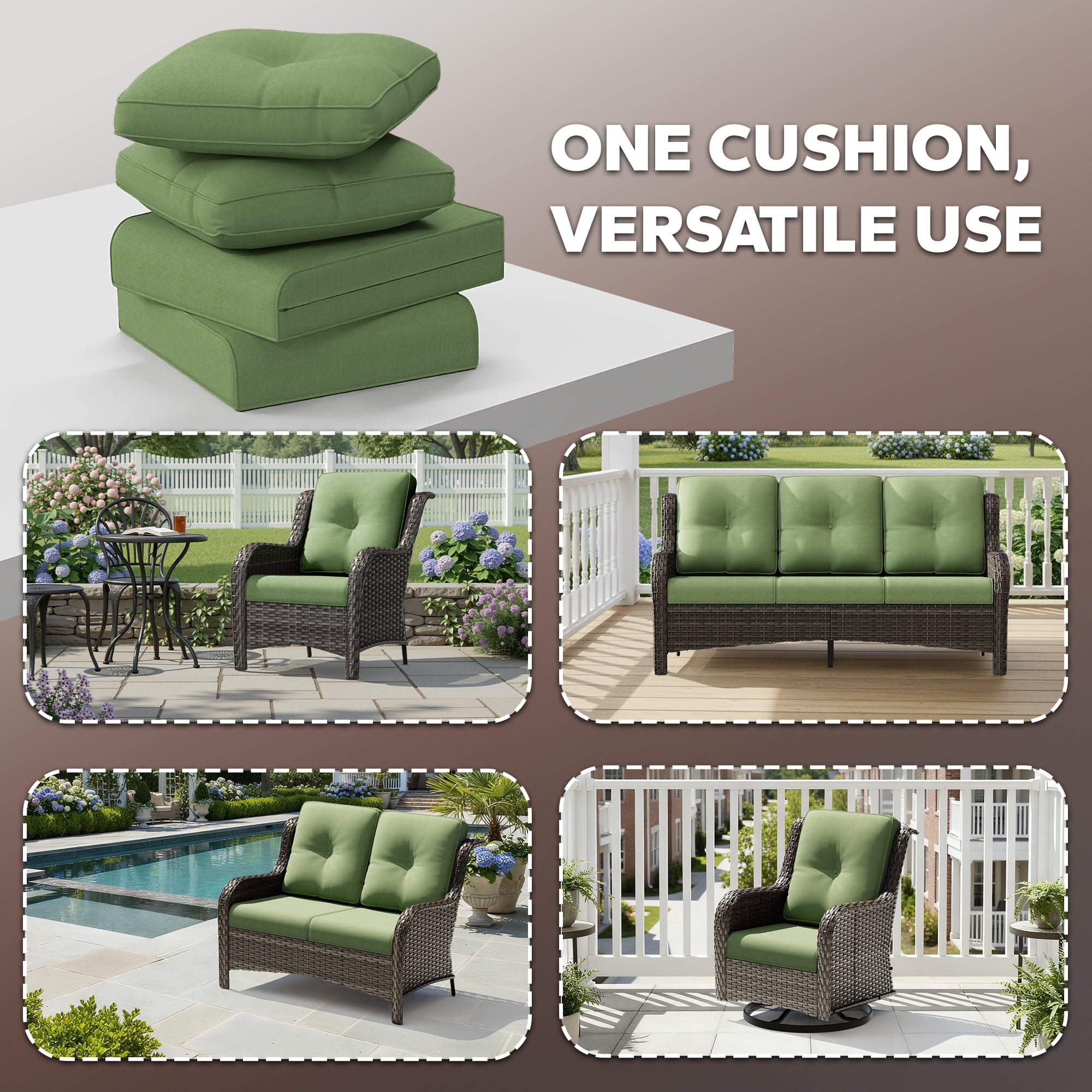 4 Inch Outdoor Cushions, Suitable for Patio Furniture, Water-Resistant & Fade-Resistant, 5 Sets, Green