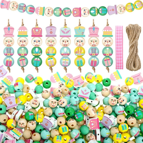 Guirnalda con forma de cascanueces Wood Beads Cinnvoice, 240 unidades, para Navidad
