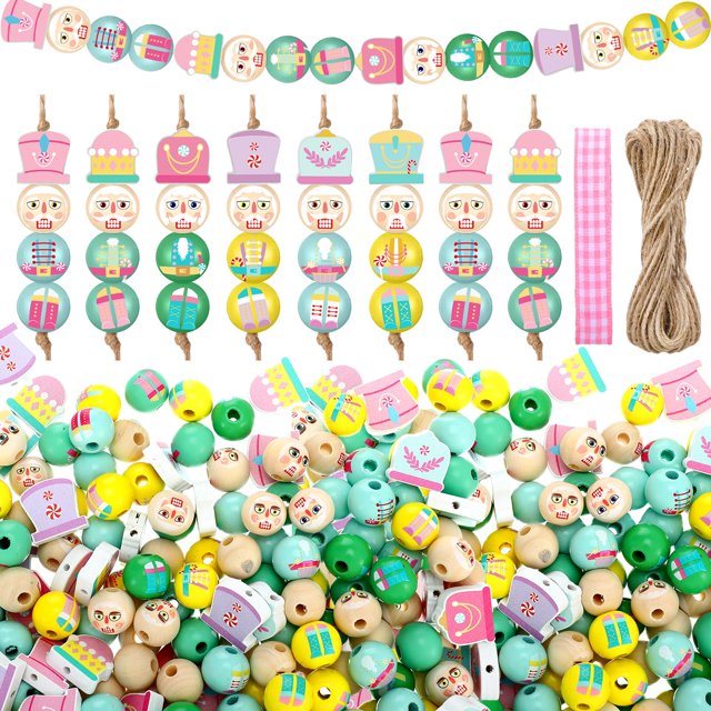 Guirnalda con forma de cascanueces Wood Beads Cinnvoice, 240 unidades, para Navidad
