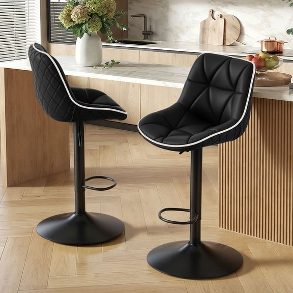 Set of 2 Adjustable Swivel Bar Stools in Modern Design with Comfortable Upholstered Seat and Durable Metal Frame