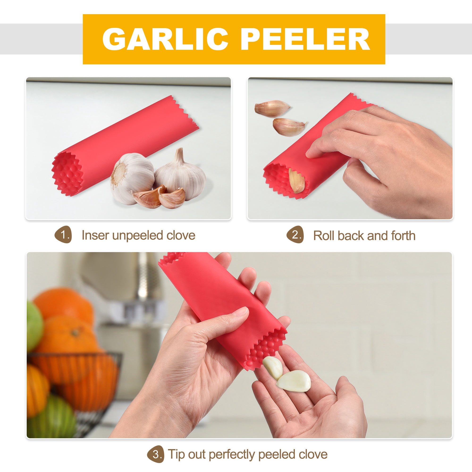 Unique Bargains Garlic Peeler Skin Remover Roller Keeper Orange/Green
