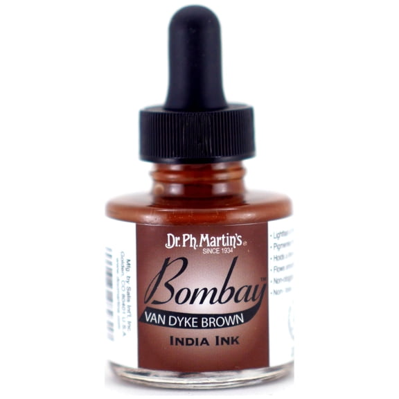 Dr. Ph. Martin's® Bombay India Ink (23BY) Ink Bottle, 1.0 US fl oz, Van Dyke Brown, 1 Bottle