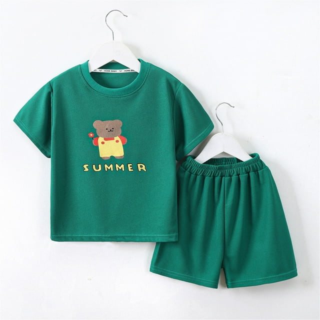 LSLJS Enfants Manches Courtes Ensemble Été Coréen Shorts T-Shirt Été pour Enfants Manches Courtes Col Rond Top/Shirt Ensemble Vêtements d'Été Vêtements pour Enfants à la Mode 2024