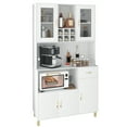 thumbnail image 4 of PAKASEPT Kitchen Pantry Storage Cabinet, Modern Freestanding Pantry Cabinet with Tempered Glass Doors, 5 Storage Cabinet & Grid Wine Racks & Microwave Space & Drawer for for Living Room, Kitchen, 4 of 7