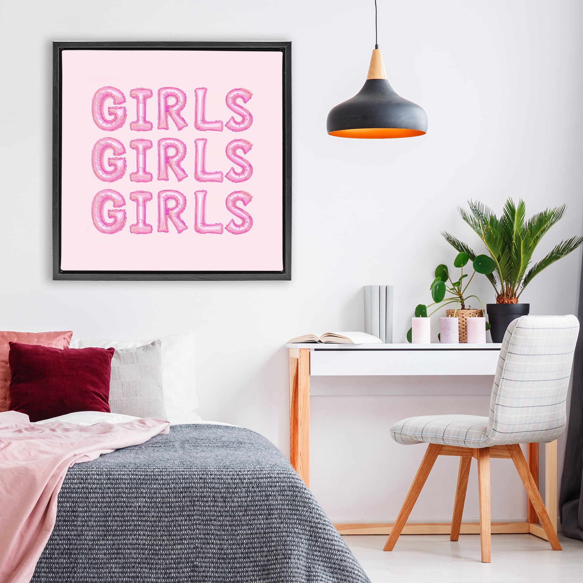 Stupell Industries Girls Letters Party Balloons Black Framed Floater Canvas Wall Art, design by LISH Creative