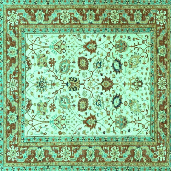 Ahgly Company Indoor Square Oriental Turquoise Blue Traditional Area Rugs, 7' Square