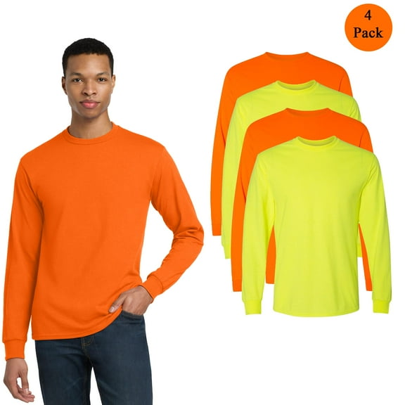 Gildan Men DryBlend 50/50 Long Sleeve T-Shirt, Hi-Vis Safety Green and Safety Orange Tee, 4-Pack S