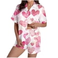 thumbnail image 2 of Women Pajama Sets Pajama Sets Women Printed Stand Up Collar Pocket Short Sleeved Top Shorts Home Wear Pajama Set Pink L, 2 of 9