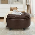 thumbnail image 2 of Brown Round Ottoman with Storage and Reversible Tray, Upholstered Fabric Footrest Coffee Table for Living Room, Bedroom, Entryway-25 Inch, 2 of 8