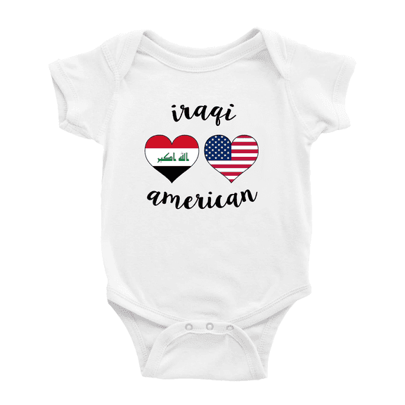 Iraqi American Flag Two Hearts Cute Baby Romper Bodysuit For Boy Girl (White, 12-18 Months)