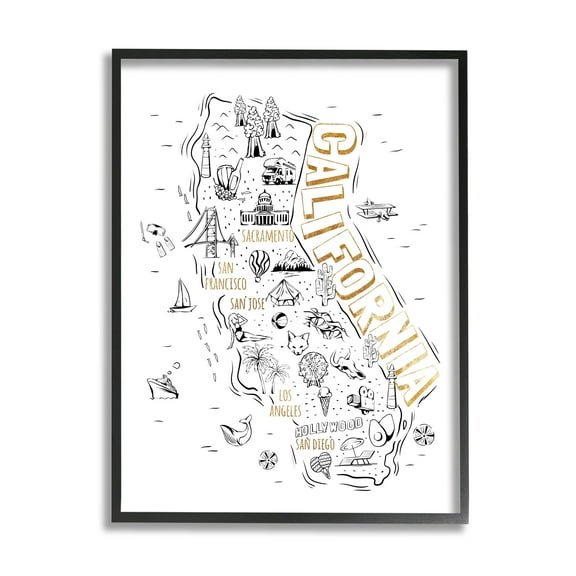 Stupell Industries Illustrated California State Landmarks Map Diagram, 24 x 30, Design by Ziwei Li