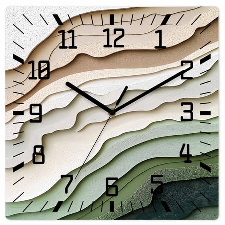 Sage Green Ombre Wooden Wall Clock Silent Non Ticking Modern Abstract Geometric Art Square Wall Clocks Battery Operated Decor Clock for Home Office Living Room Kitchen 12 Inch