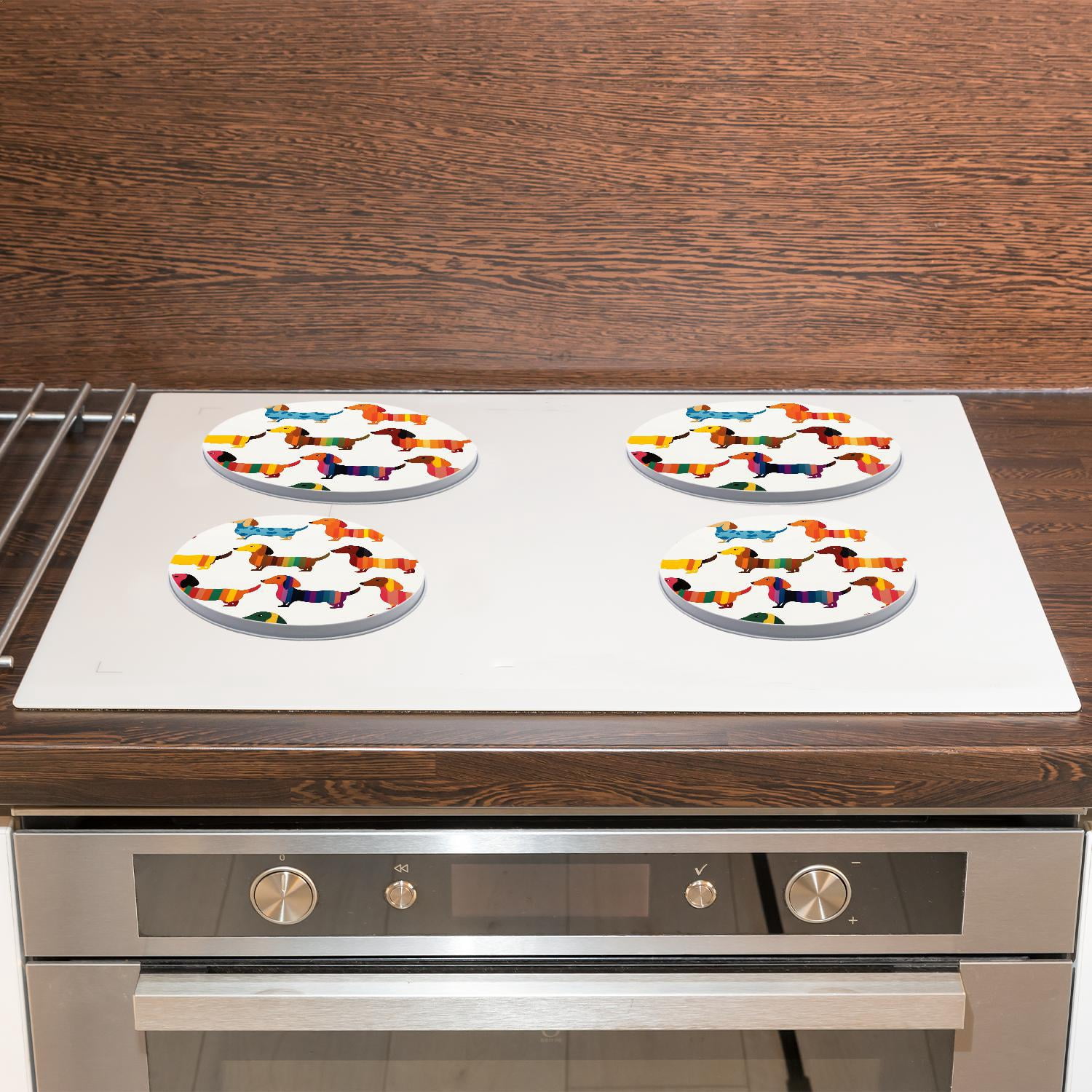 Stove Burner Covers 4 Pcs for Decorative Gas Stove Burner Cover 8Inch And 10Inch ,Colorful Dachshund Puppy Dog colorful