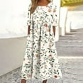 thumbnail image 2 of FAVIPT Womens Plus Size Summer Dresses Boho Retro Floral Print Dress Short Sleeve Crew Neck Pleated Maxi 2025 Dresses with Pockets White,S, 2 of 5