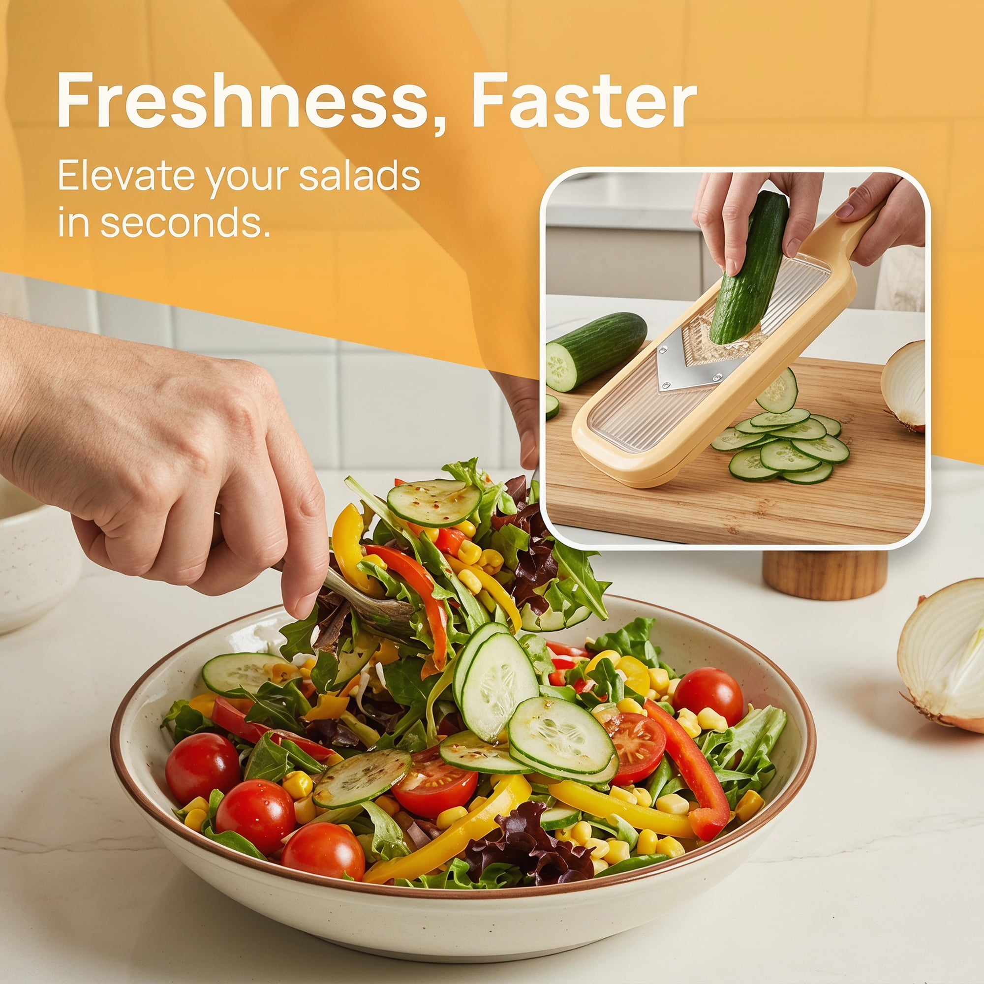 Unique Bargains Versatile 3-in-1 Vegetable Slicer and Chopper for Home Yellow A 13.2"x4.3"