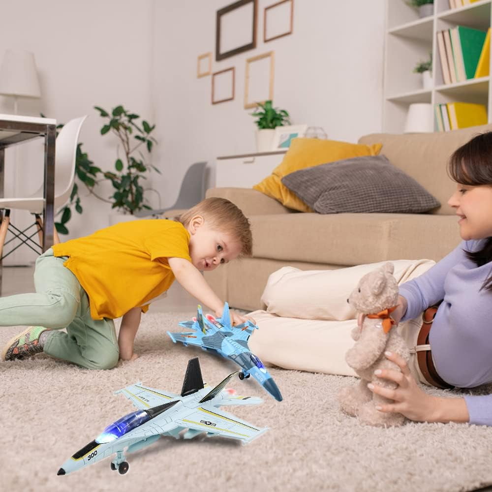 2 Pack Diecast Airplane Toys, SU35 F18 Model Plane Toy, Pull Back Toy Jets with Light & Sound for Gifts Collection Decor