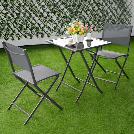 3pcs Bistro Set Garden Backyard Table Chairs Outdoor Patio
