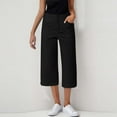 thumbnail image 2 of YOIAVAIOY Capri Pants for Women Business Casual Loose Fit Work Cropped Pants Button Stretchy Solid Capris with Pockets Black L, 2 of 7