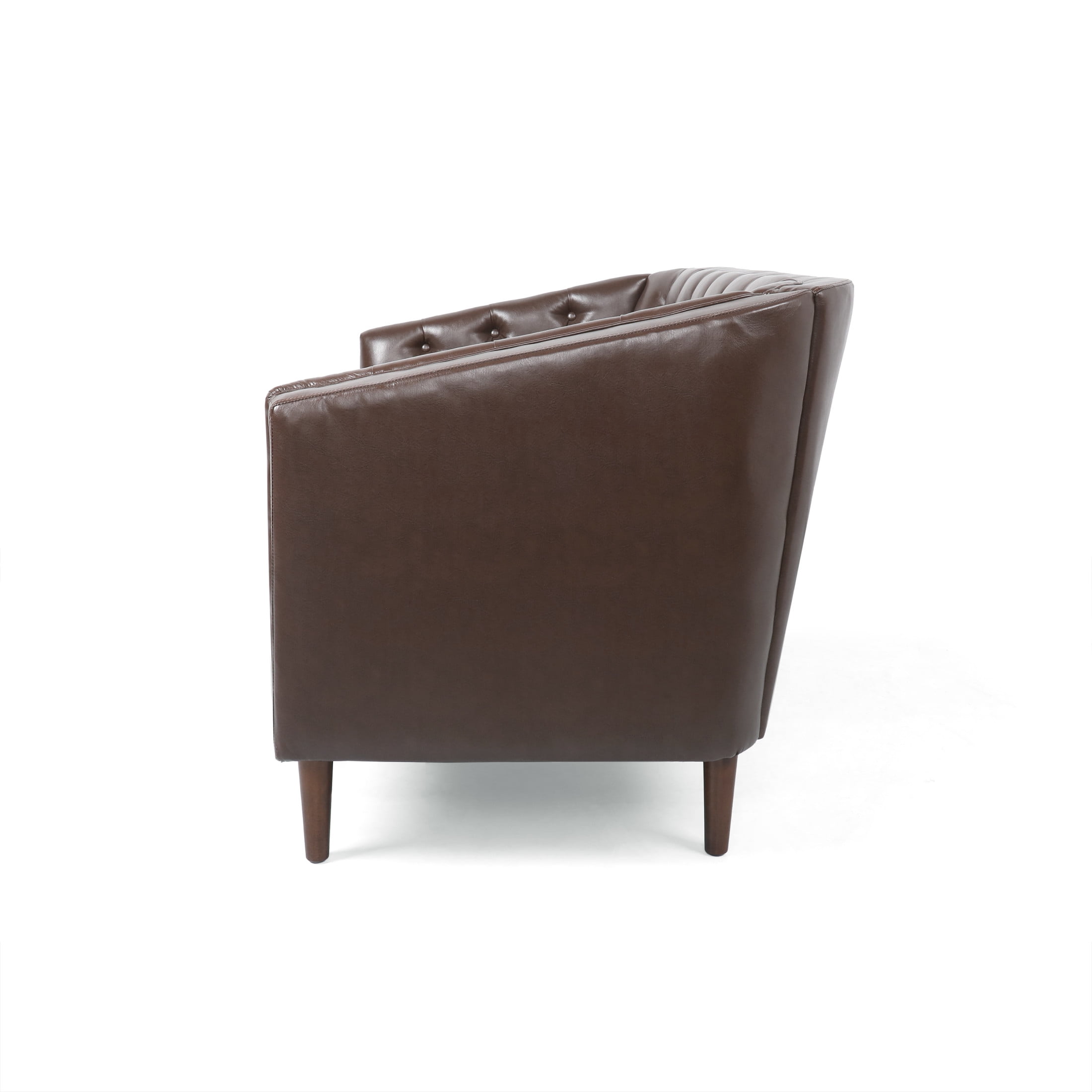 Noble House Brookover Contemporary Faux Leather Tufted Loveseat, Dark Brown and Espresso