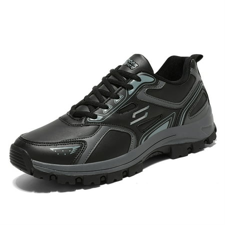 HAOSHIDUO Men s Leather Upper Hiking Shoes Waterproof Non Slip Durable Outdoor Athletic Shoes Trekking Trails Sneakers