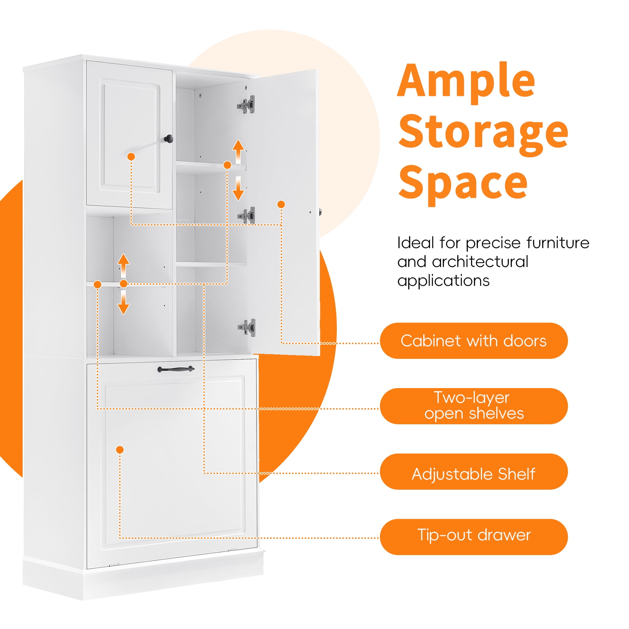 Euroco Tall Storage Cabinet with Adjustable Shelves, Large Flip-Out Basket & Enclosed Cabinets – Perfect for Bathroom, Living Room, or Office, MDF Material with Aluminum Alloy Handles