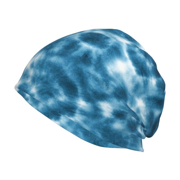 Xecao Blue Tie Dye Print Knit Hat,Winter Beanie for Men Women, Beanie Soft Warm Ski Stocking Cuffed Cap