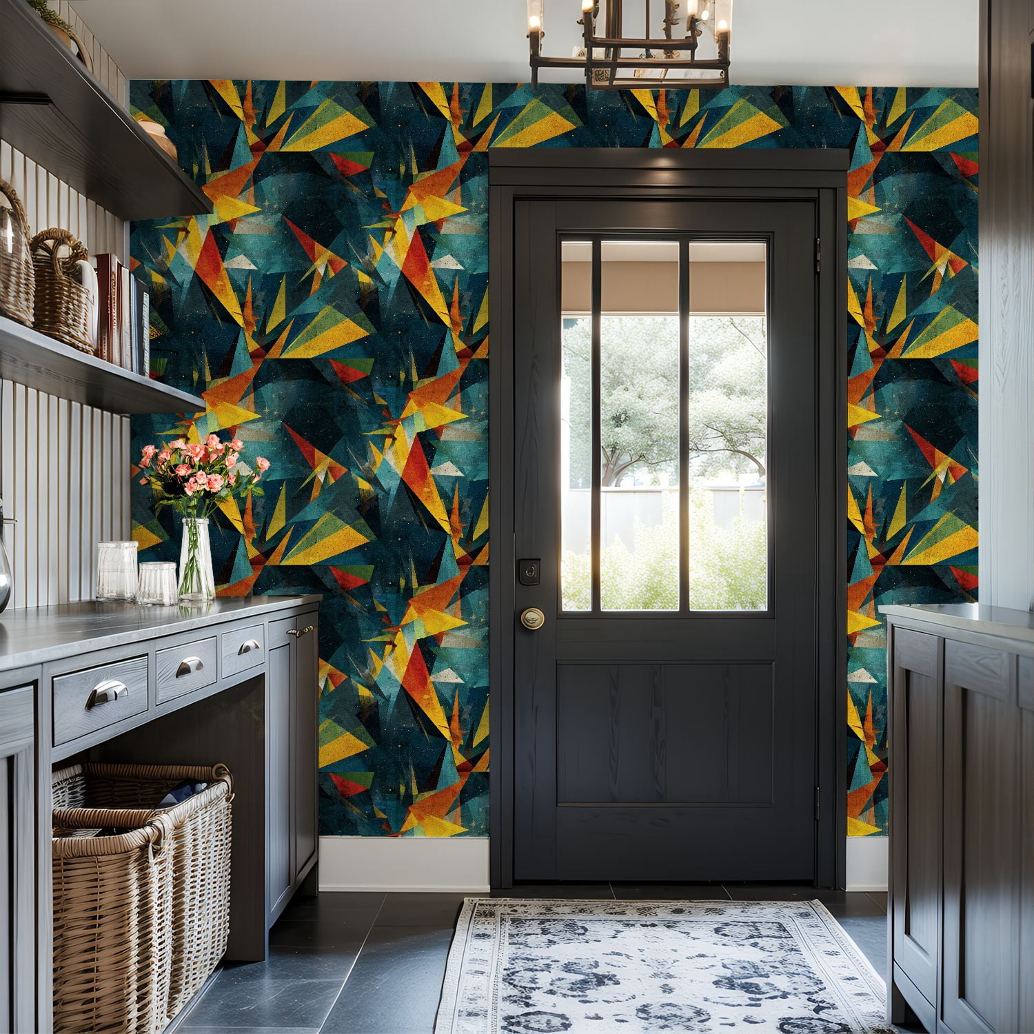 Mid Century Peel and Stick Wallpaper Retro Futuristic 50s Geometric Star Wall Art Wall Mural 17.7in x 9.8ft Self Adhesive Removable Wall Paper Renter Friendly Wallpaper for Bedroom