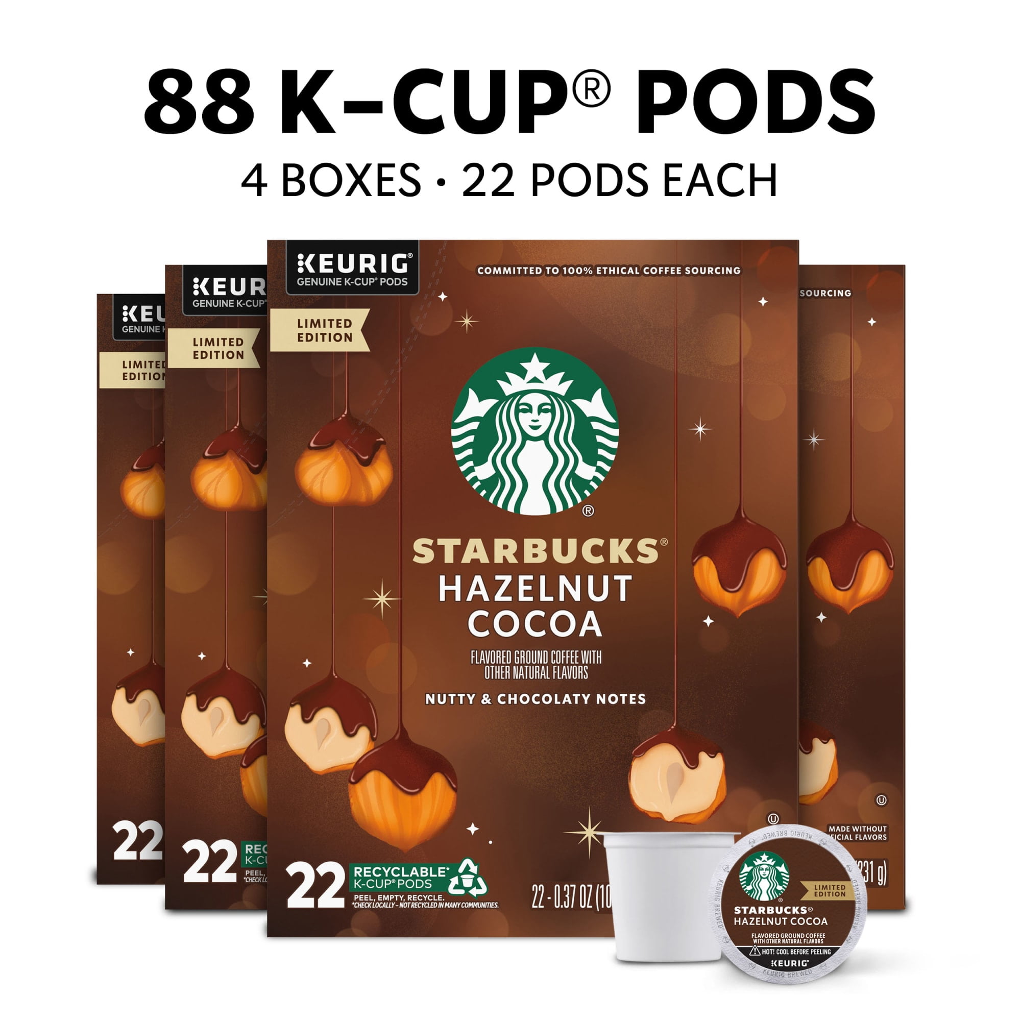 Starbucks Hazelnut Cocoa Flavored Coffee, Keurig K-Cup Coffee Pods, 88 Count