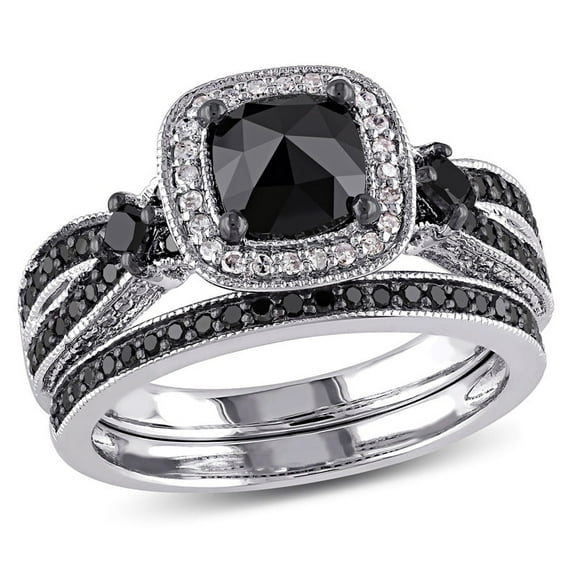 Dreamofdazzle Jewels 925 Sterling Silver 2.50 Ct Cushion Cut Black & White Diamond Wedding Valentine's Anniversary Christmas Bridal Ring Set 14K White Gold Plated For Women's -4.5