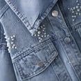 thumbnail image 6 of RoamHome Girls Denim Jacket Long Sleeve Button Down Jean Jacket with Pearl Star Embellishments Pockets Lapel Casual Coat for Toddler Kids Little Girls, Autumn Winter Outdoor Daily Wear, 6 of 9