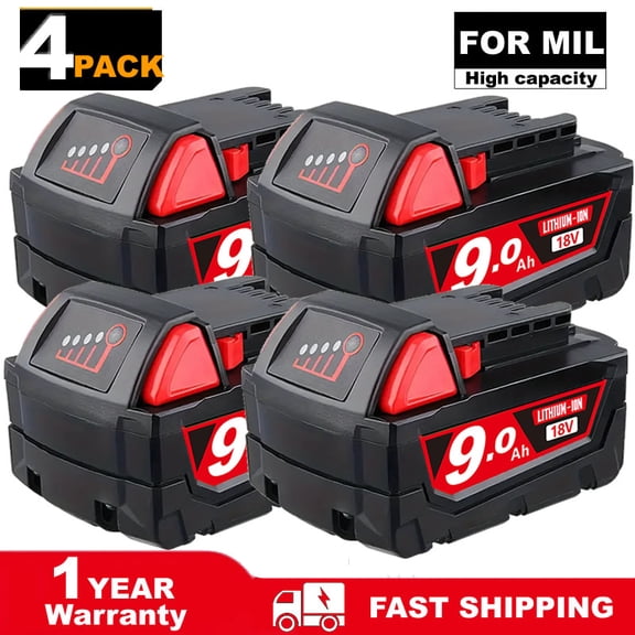 high-quality】NEW 4 packs 9.0Ah replacement M-18 high output battery, compatible with battery 48-11-1812 48-11-1850 48-11-1852 48-11-11862 for wireless power tool