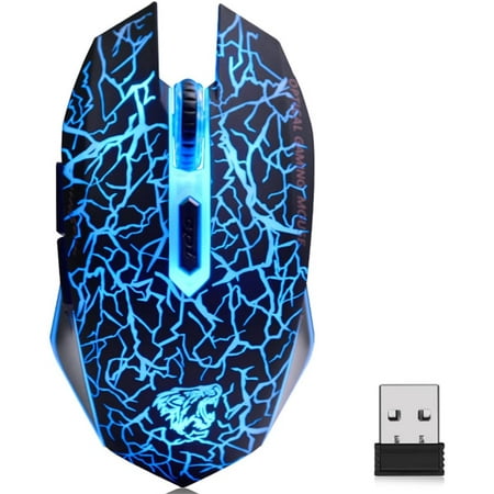 VEGCOO C10 Wireless Gaming Mouse Rechargeable Silent Optical Mice 7 Colors LED Lights, 7 Buttons 2400/1600/800DPI (Black)
