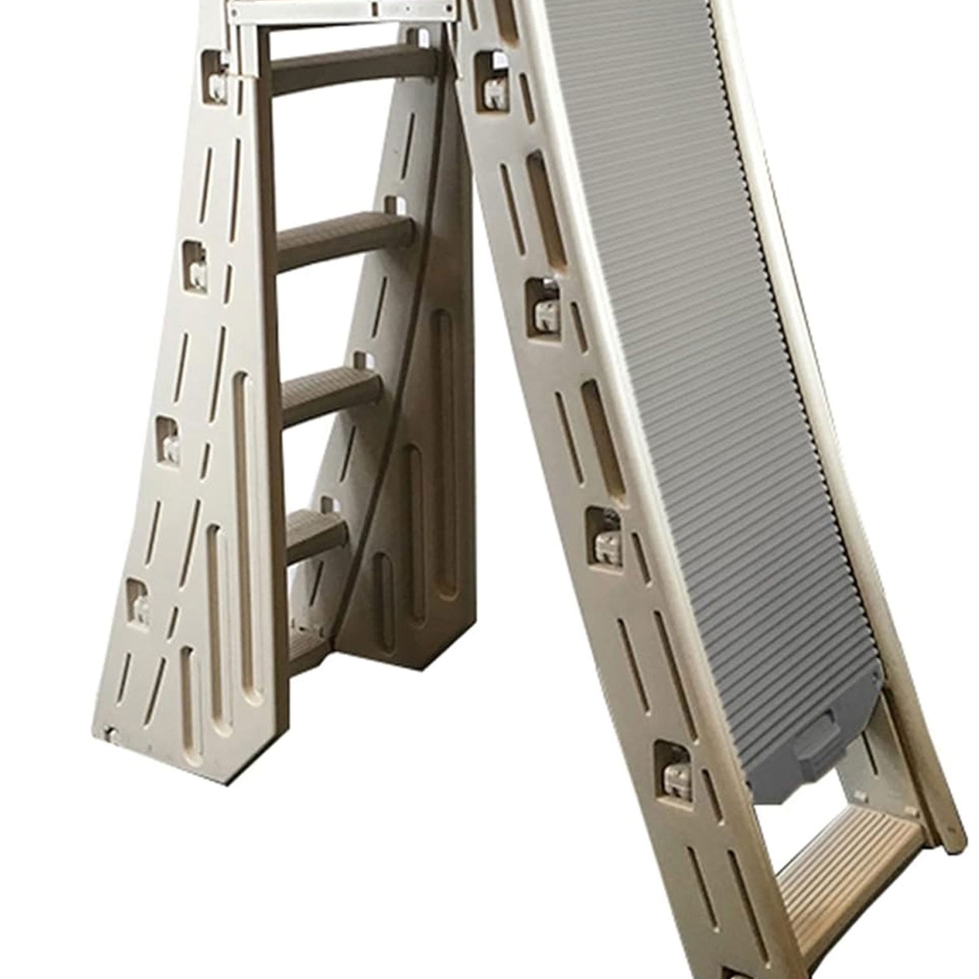 Confer Plastics Roll-Guard Adjustable A-Frame Pool Safety Ladder, Warm Gray