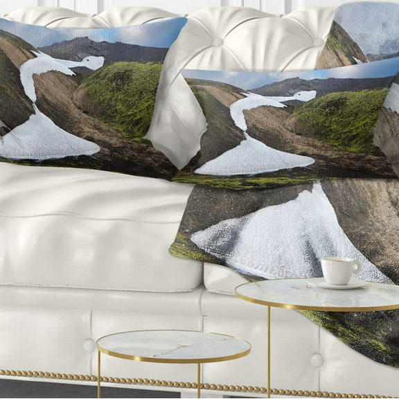 Designart White Spots Snowfields In Gullies - Landscape Printed Throw Pillow - 12x20