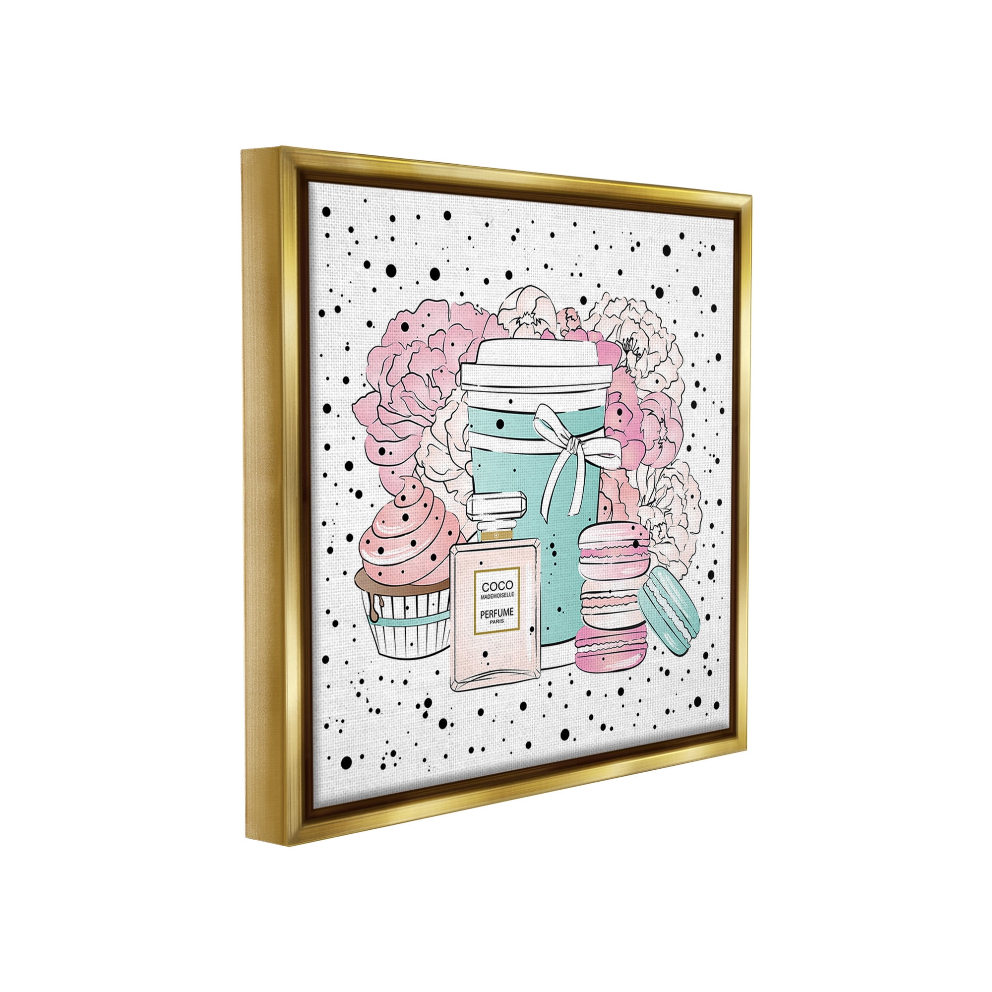 Stupell Industries Modern Glam Desserts Food & Beverage Painting Gold Floater Framed Canvas Art Print Wall Art, 18 x 18