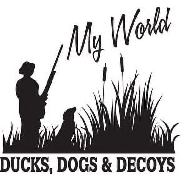 My World Hunting Ducks Dogs And Decoys Wall Art Decal | DIY Vinyl Home Bedroom Living Room Wall Adhesive Hunter Design | 20" x 20" Stick And Peel Decoration Sticker - Black