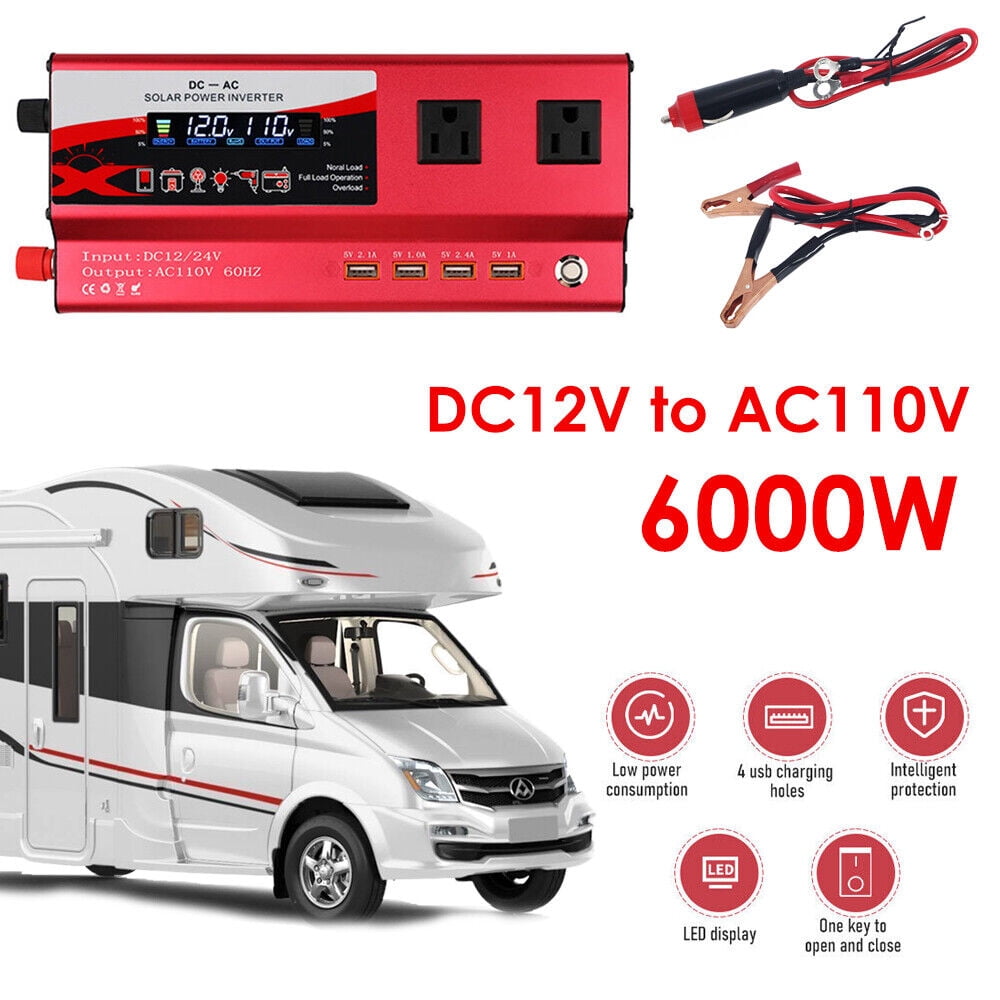 JAHY2TECH Pure Sine Wave 12V 900W Continuous 6000W Surge Power Inverter LED Display for Truck