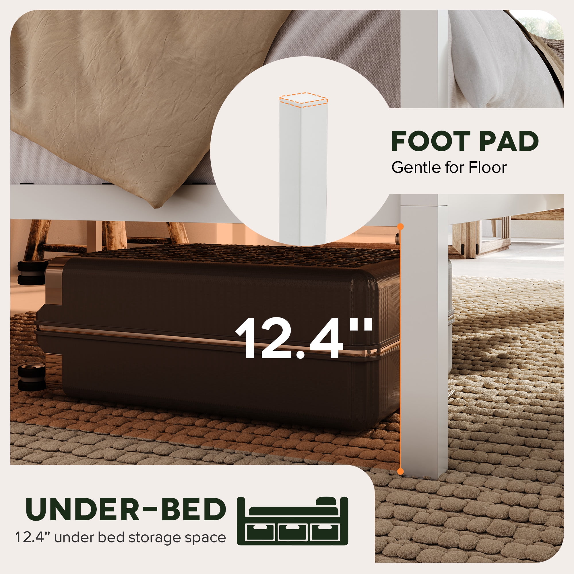 Einfach Full Size Canopy Bed Frame with Metal Headboard, No Box Spring Needed, White