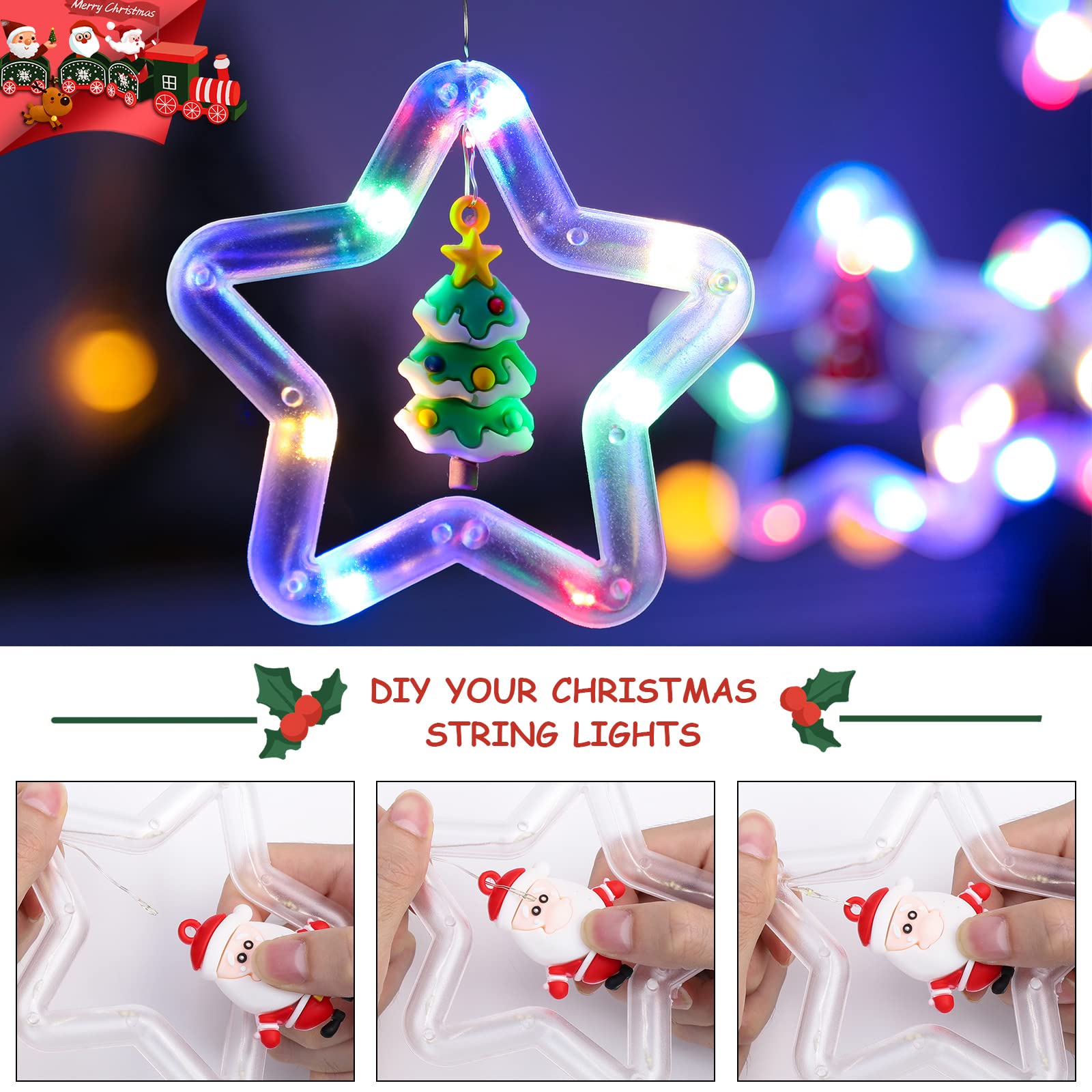 Willed Christmas Curtain Lights with Star Rings and Ornaments photo 4