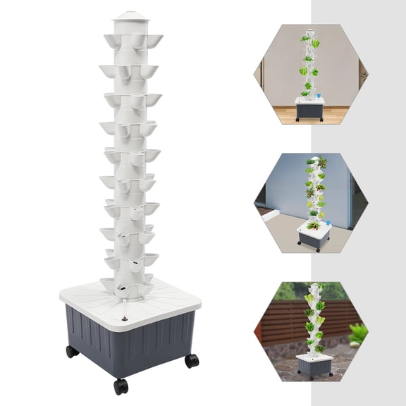 Hydroponic Growing Tower Growing System Vertical Garden  50 Hole Planter Indoor Smart Garden Kit with Pump and Movable Water Tank Vegetable Plant Gift for Gardening Lover