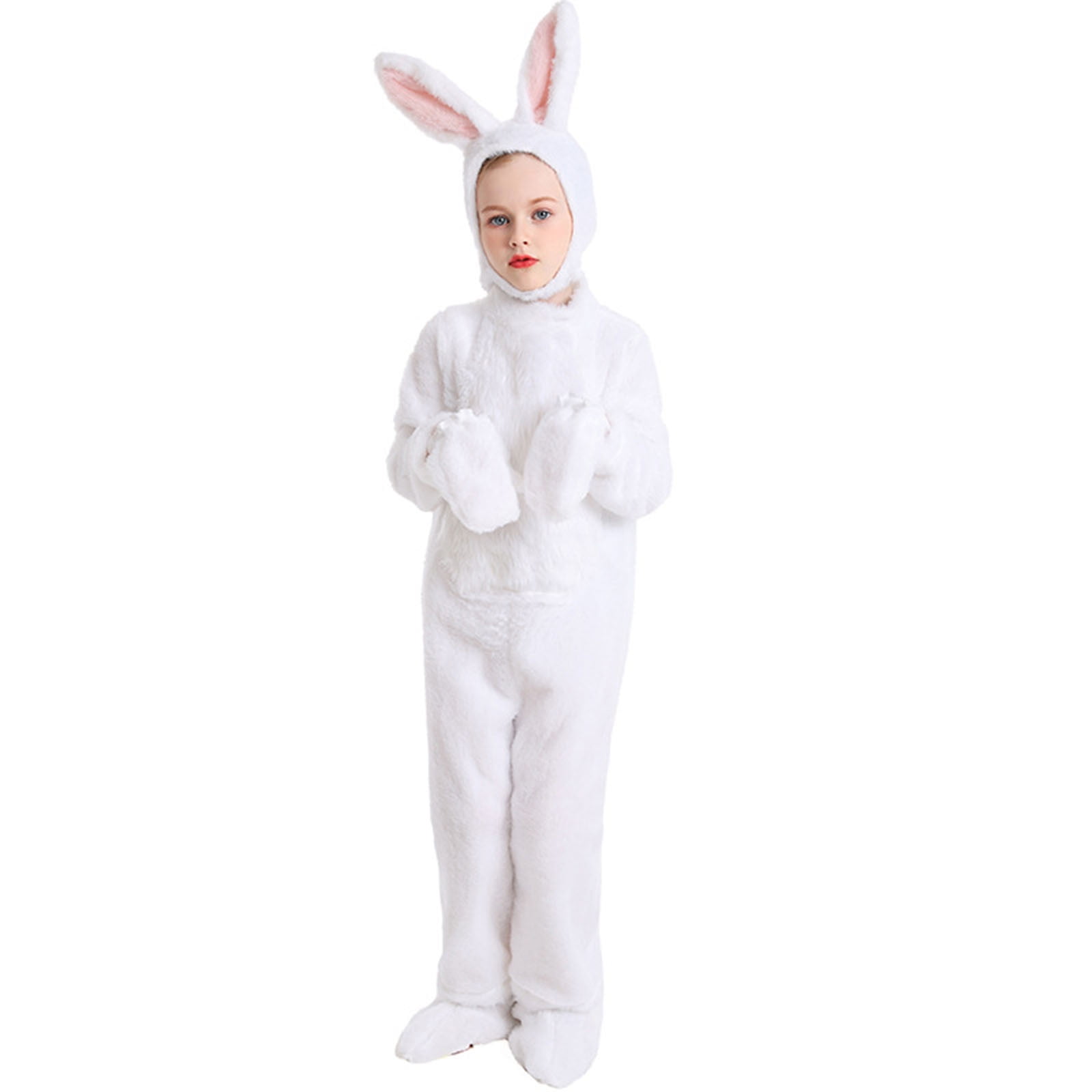 WERYOUNG Girls Boys Onesie Cute Cartoon Animal Long Sleeve Zip-Up Stage Performance Halloween Jumpsuit With Hat Infant Lovely Outdoor One-Pieces,White,5-7 Years