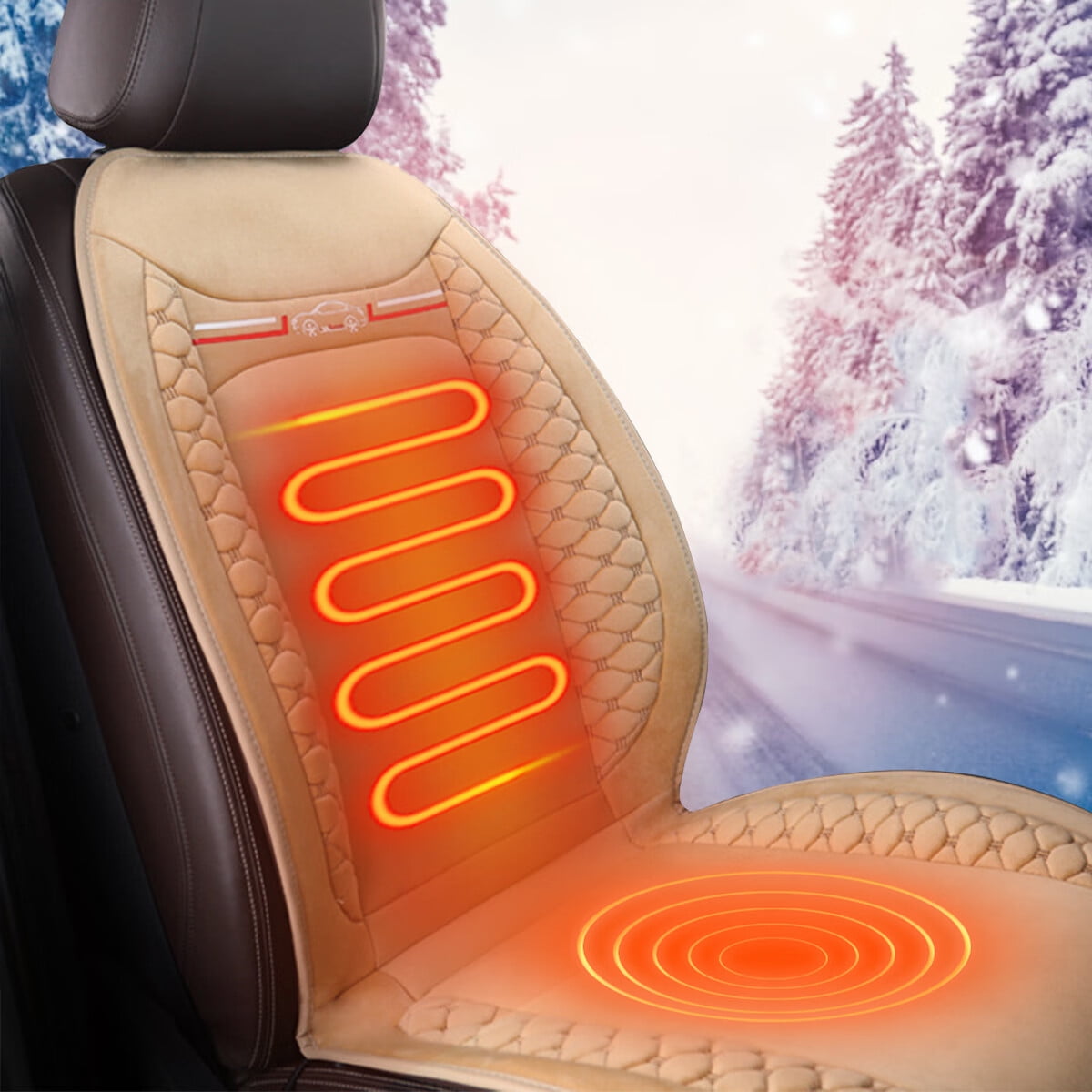 Electric Car Heating Cushion 12V Auto Car Heated Seat Cover with 2 Adjustable Temperature Modes