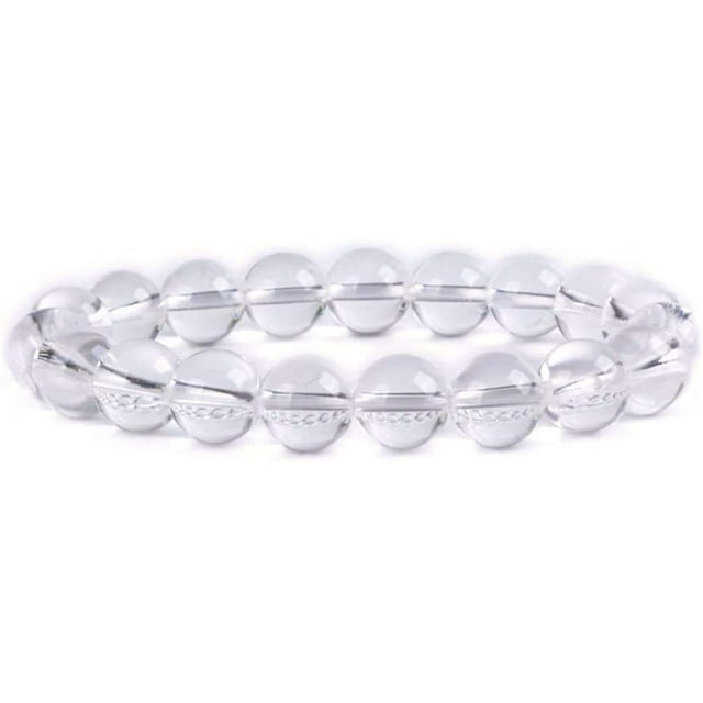 Bracelet Extensible Unisexe en Perles Rondes de 10 mm en Quartz Clair Naturel