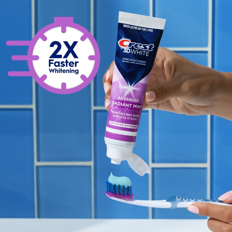 Crest 3D White Advanced Radiant Mint Toothpaste .85oz Teeth Whitening Removes 90 More Surface Stains Walmart
