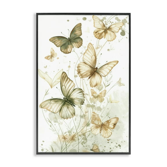 Stupell Industries Neutral Watercolor Butterflies Insects Painting Black Framed Art Print Wall Art, 12 x 18