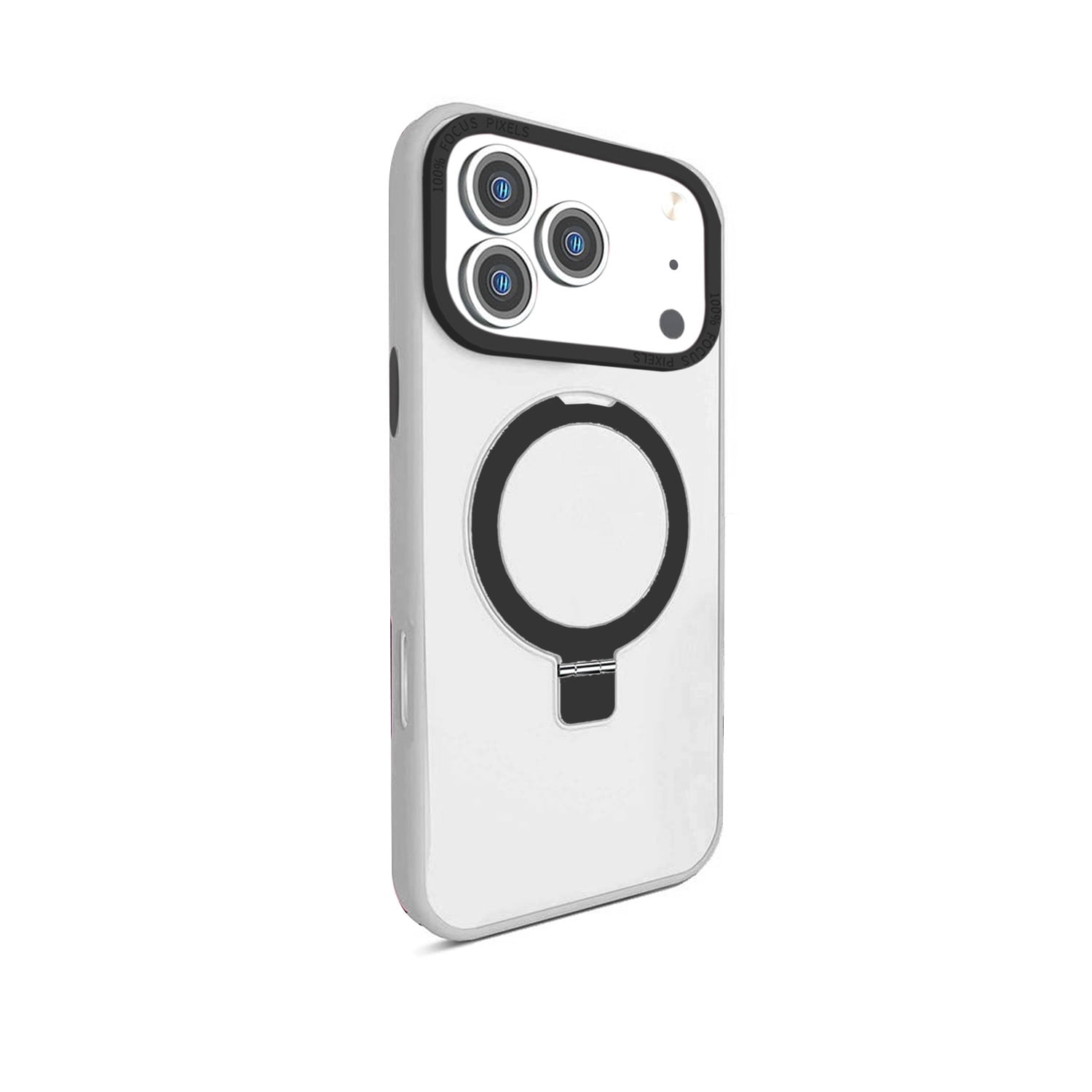 Carbon Fiber Ring Stand Case with Wireless Charging for iPhone 17 Pro Max - White