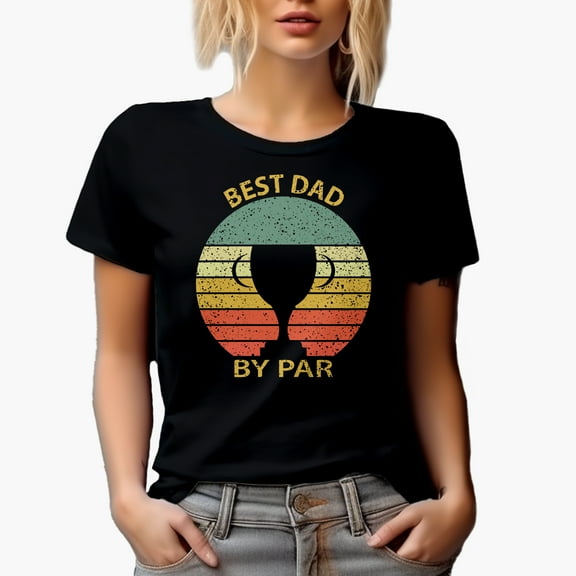 Distressed Best Dad by Par Golf Player, Golfing or Golfer Themed Merch Gift, Black T-Shirt, Small